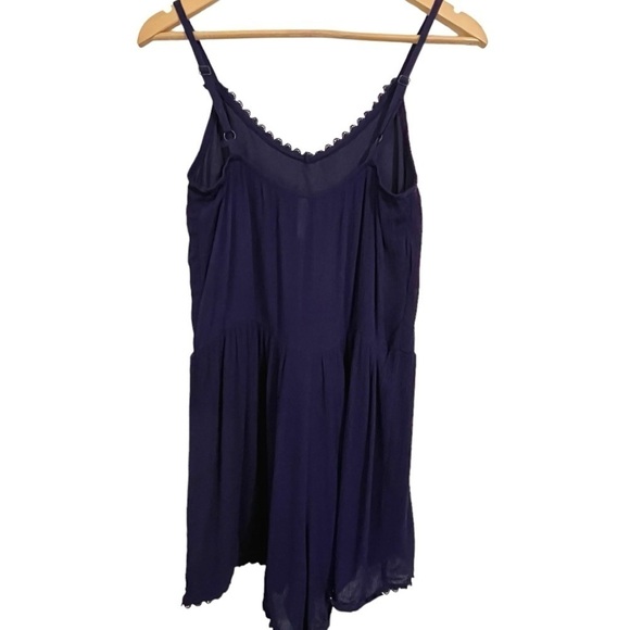 NWT Xhilaration Romper w/Adj. Spaghetti Straps & Embroidered Trim Navy Blue - Picture 2 of 10